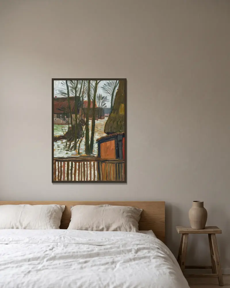 Fischerhuder Dorfstraße von Otto Modersohn gerahmt an einer Wand