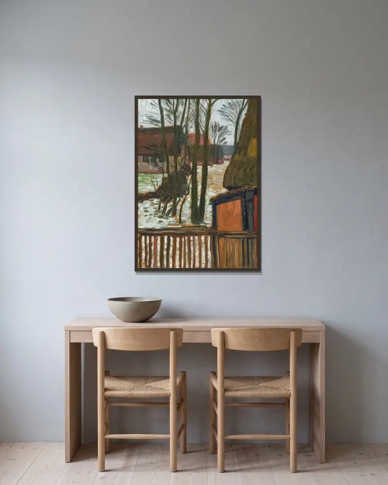 Fischerhuder Dorfstraße von Otto Modersohn gerahmt an einer Wand