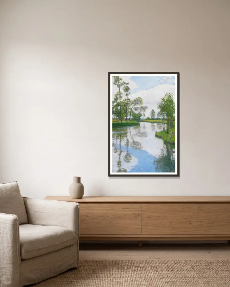 Flussufer von Otto Modersohn gerahmt an einer Wand