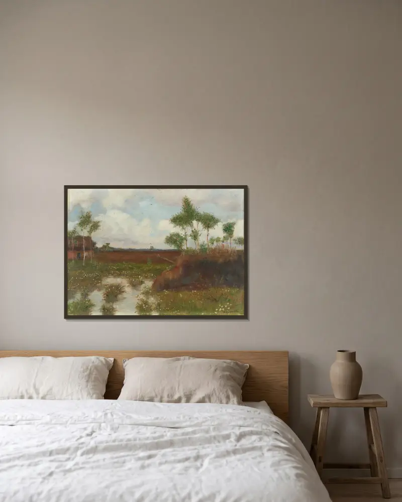 Frühling im Moor von Otto Modersohn gerahmt an einer Wand