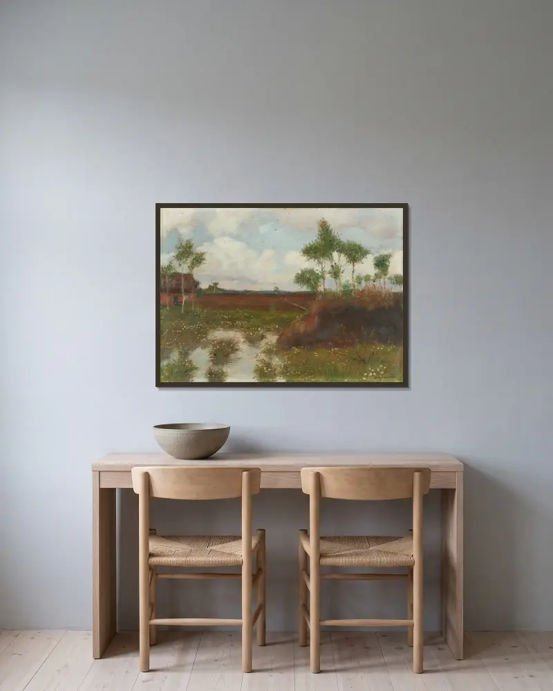 Frühling im Moor von Otto Modersohn gerahmt an einer Wand