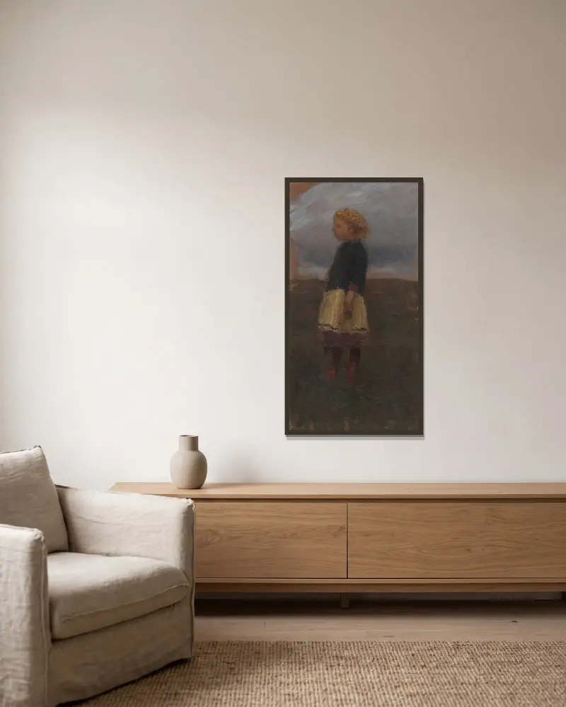 Mädchen im Moor von Otto Modersohn gerahmt an einer Wand