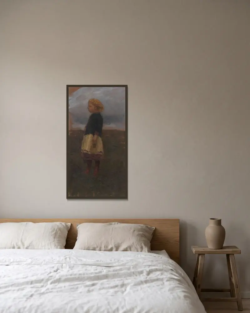 Mädchen im Moor von Otto Modersohn gerahmt an einer Wand