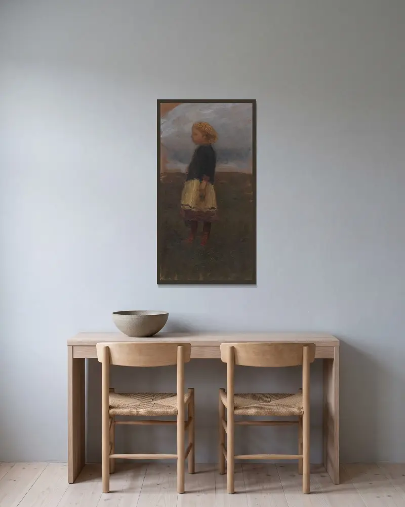 Mädchen im Moor von Otto Modersohn gerahmt an einer Wand