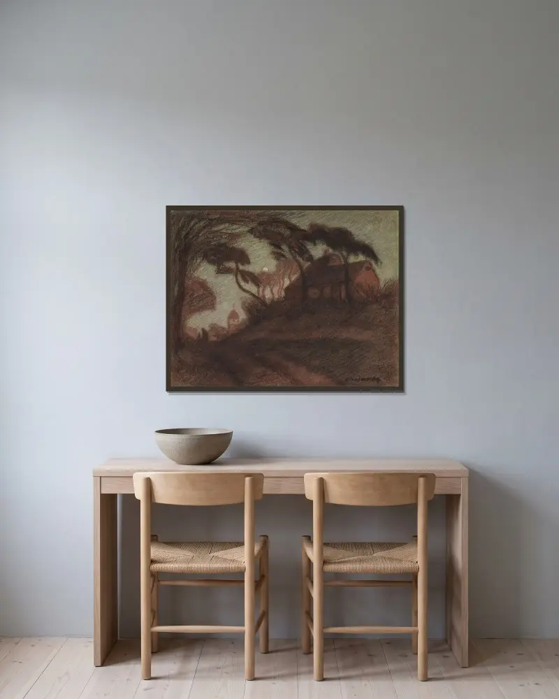 Mondaufgang in Worpswede von Otto Modersohn gerahmt an einer Wand