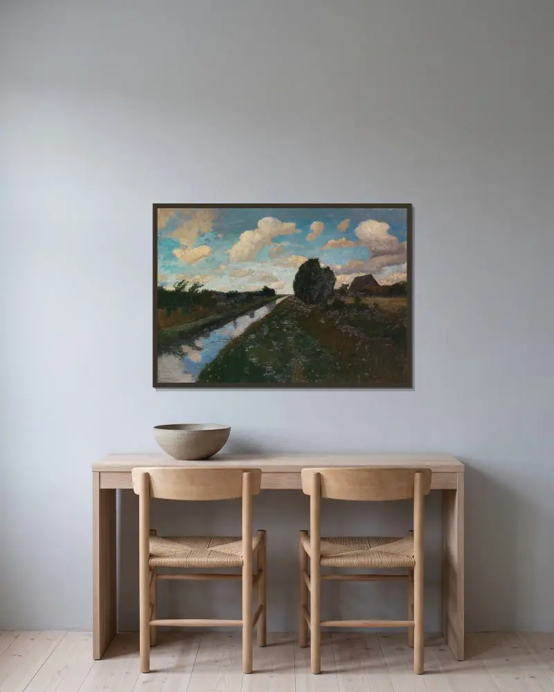 Moorkanal mit hohem Himmel von Otto Modersohn gerahmt an einer Wand