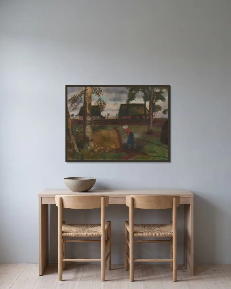 Moorlandschaft mit Backofen von Otto Modersohn gerahmt an einer Wand