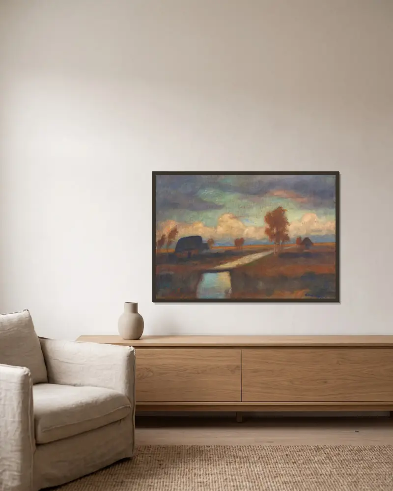 Moorlandschaft von Otto Modersohn gerahmt an einer Wand