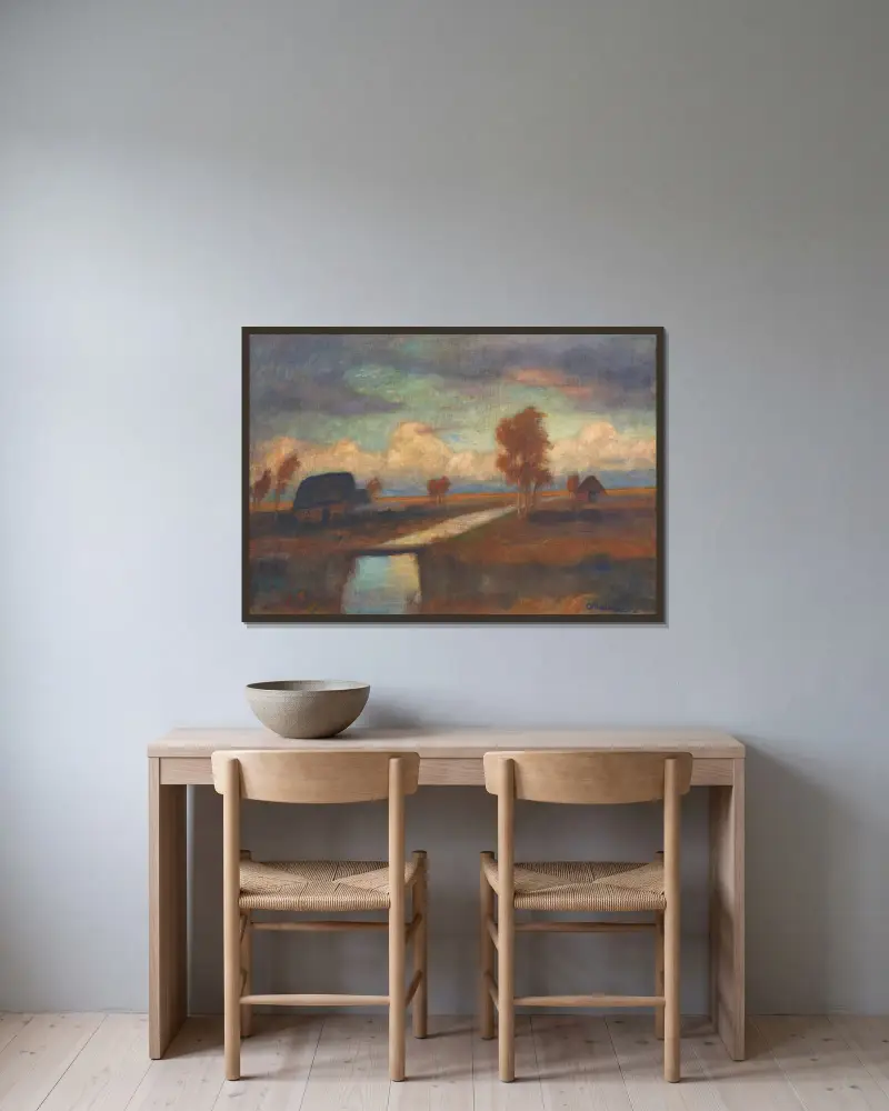 Moorlandschaft von Otto Modersohn gerahmt an einer Wand