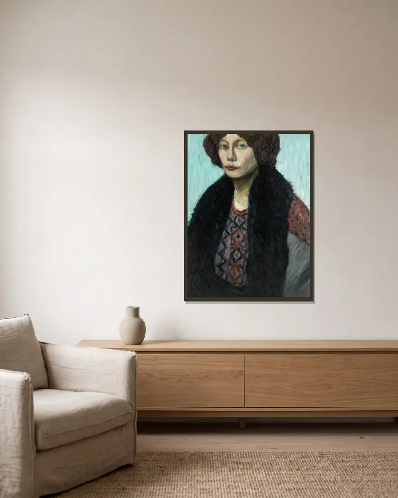 Porträt Louise Modersohn-Breling von Otto Modersohn gerahmt an einer Wand
