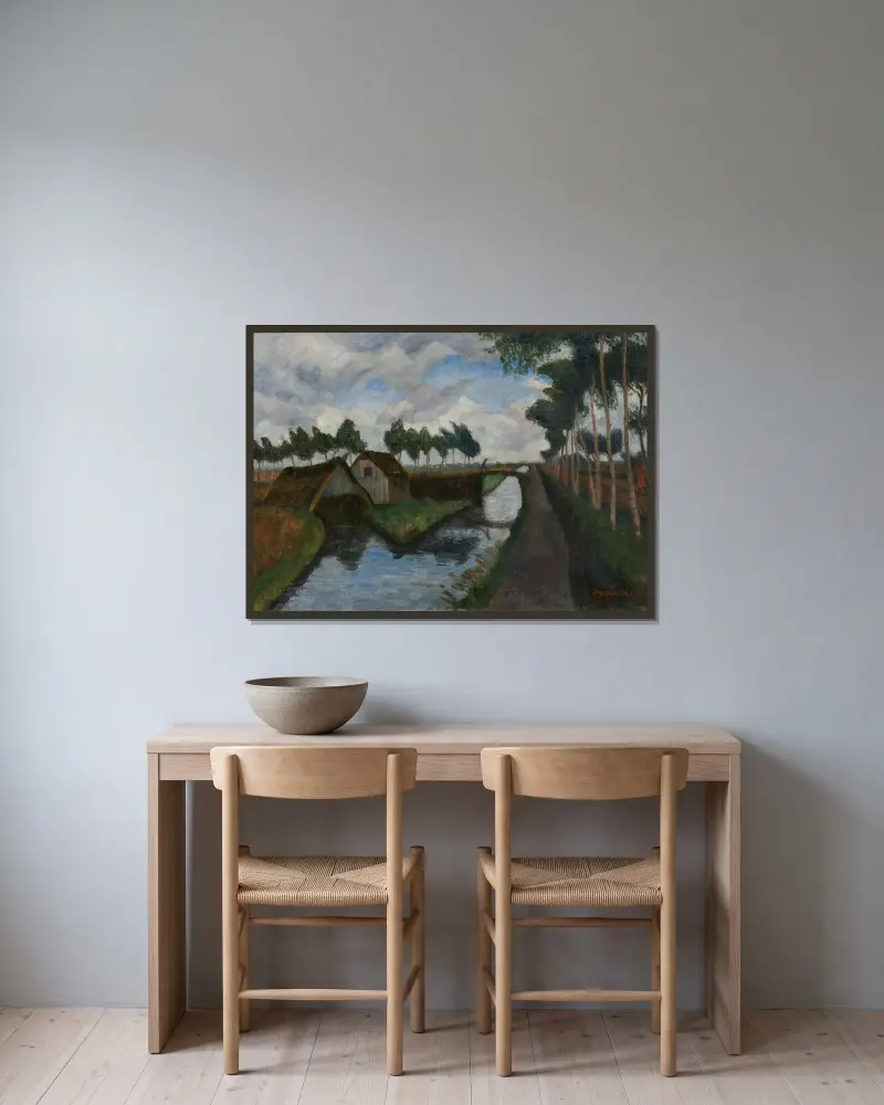 Rautendorfer Schiffgraben mit Bootschuppen von Otto Modersohn gerahmt an einer Wand