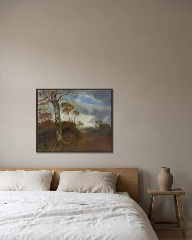 Nastroje deszczowe na wrzosowisku, Otto Modersohn w ramie na ścianie