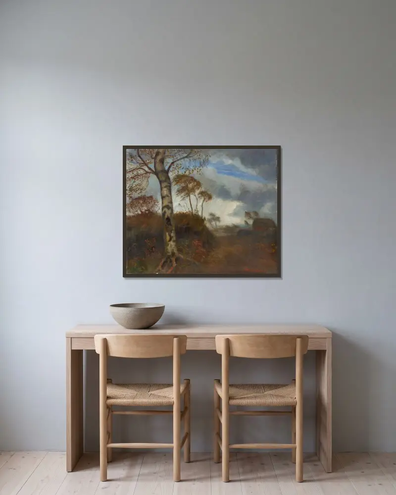 Nastroje deszczowe na wrzosowisku, Otto Modersohn w ramie na ścianie