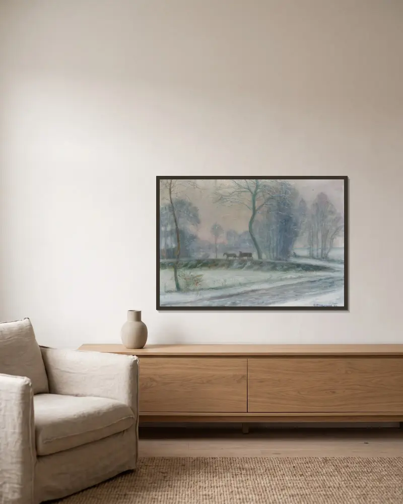 Schneelandschaft von Otto Modersohn gerahmt an einer Wand