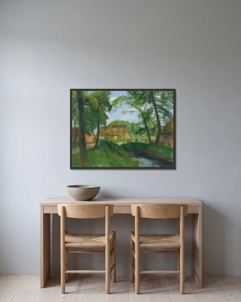 Sommer im alten Dorf (am Ortseingang von Fischerhude) av Otto Modersohn inramad på en vägg