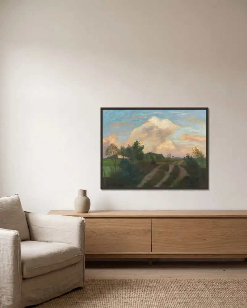 Sommerabend in der Surheide von Otto Modersohn gerahmt an einer Wand