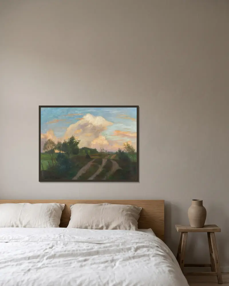 Sommerabend in der Surheide von Otto Modersohn gerahmt an einer Wand