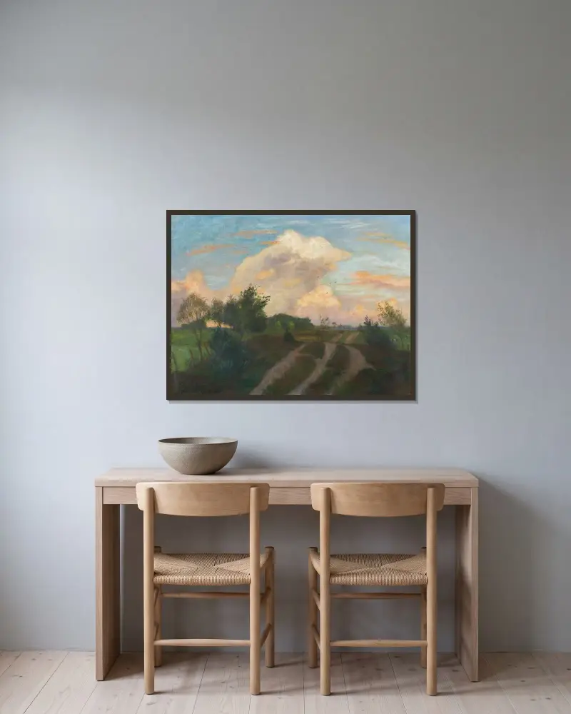 Sommerabend in der Surheide von Otto Modersohn gerahmt an einer Wand
