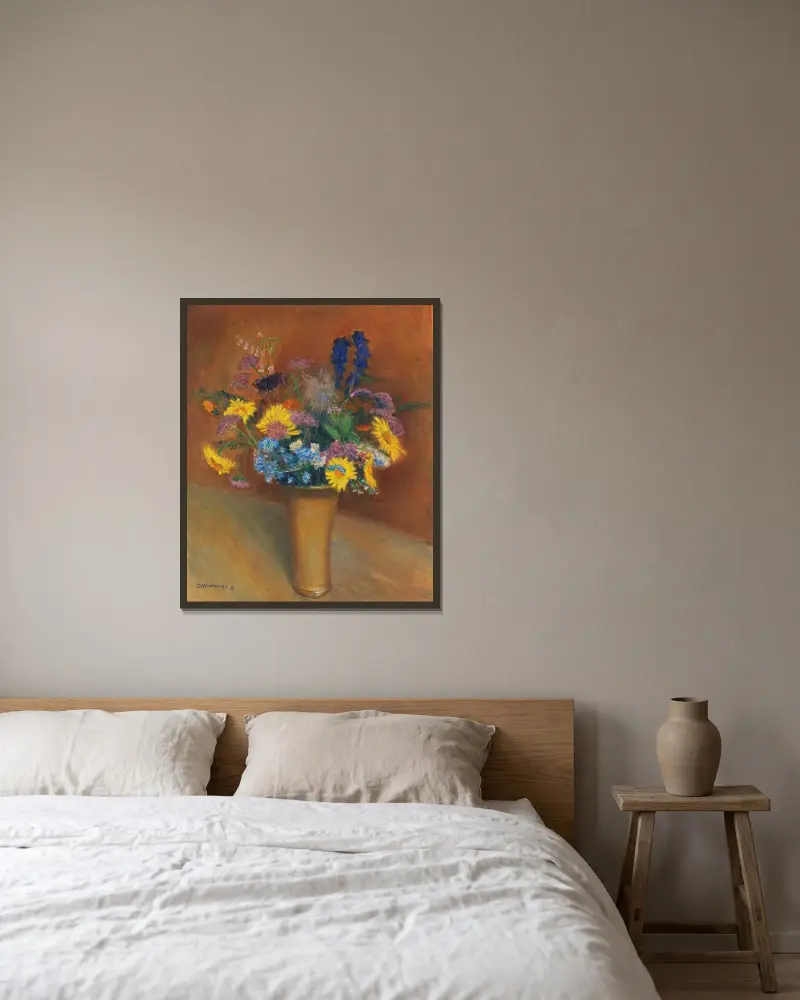 Sommerblumenstrauß von Otto Modersohn gerahmt an einer Wand