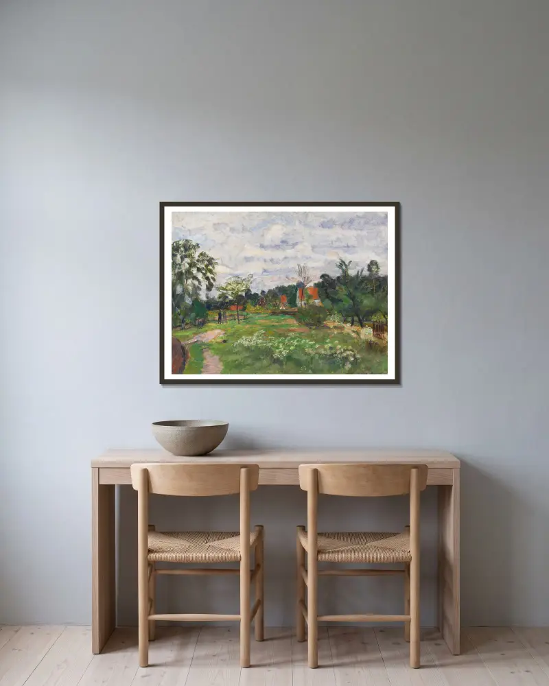 Sommerlandschaft in Quelkhorn av Otto Modersohn inramad på en vägg