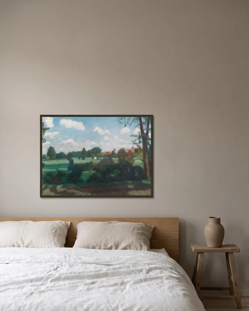 Sommerliche Wiesen bei Fischerhude, 1920 von Otto Modersohn gerahmt an einer Wand