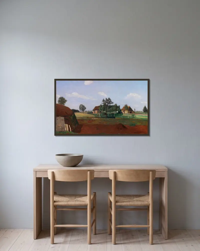 Sommertag im Moor (Erdhütte im Moor) von Otto Modersohn gerahmt an einer Wand