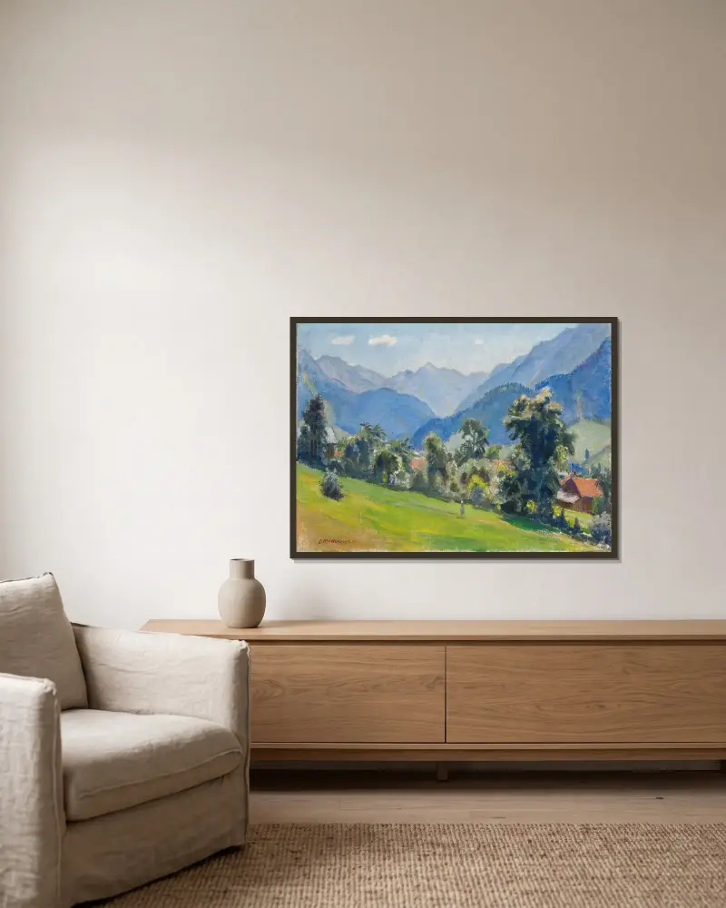 Sommardag i Vorderhindelang av Otto Modersohn inramad på en vägg