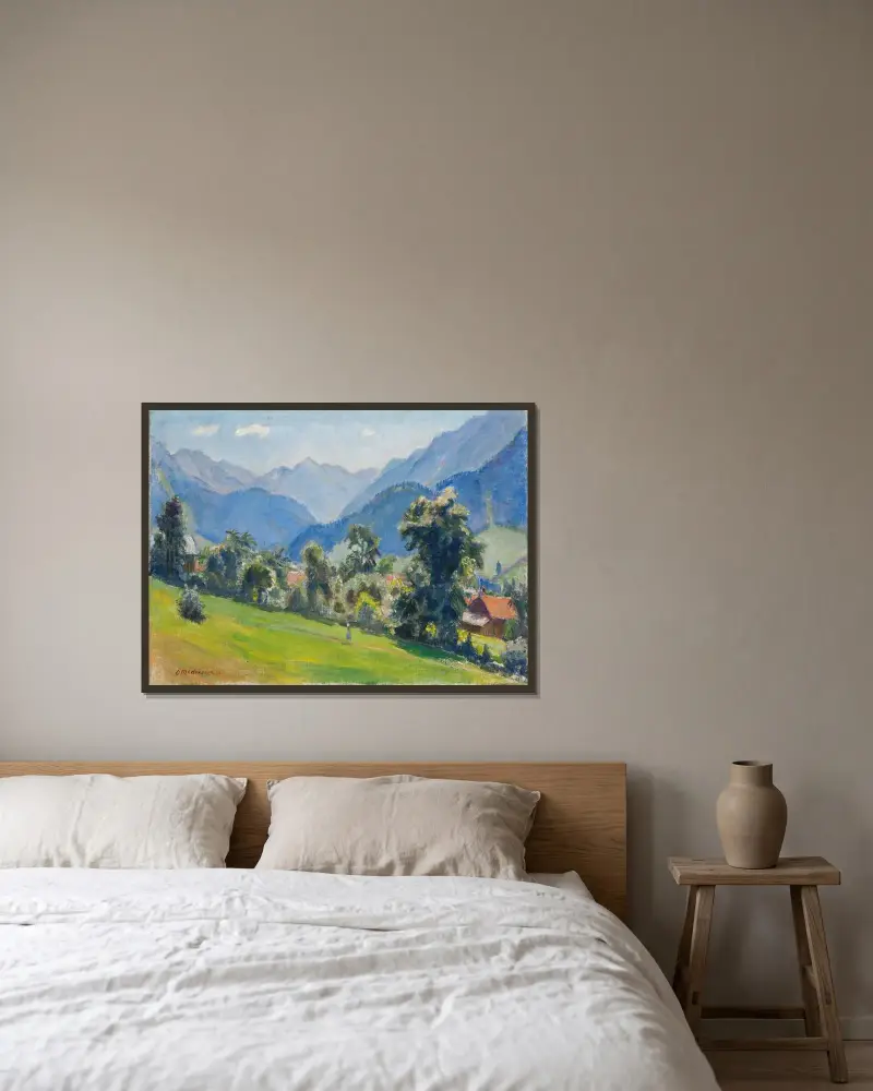 Sommardag i Vorderhindelang av Otto Modersohn inramad på en vägg