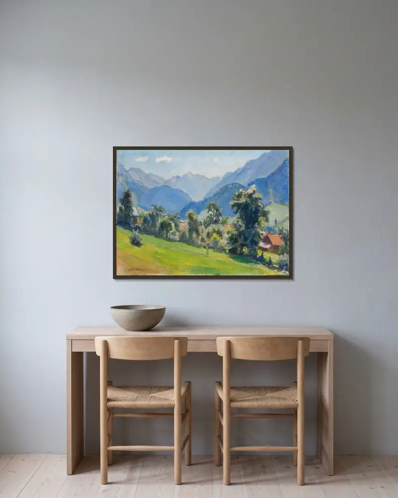 Sommardag i Vorderhindelang av Otto Modersohn inramad på en vägg
