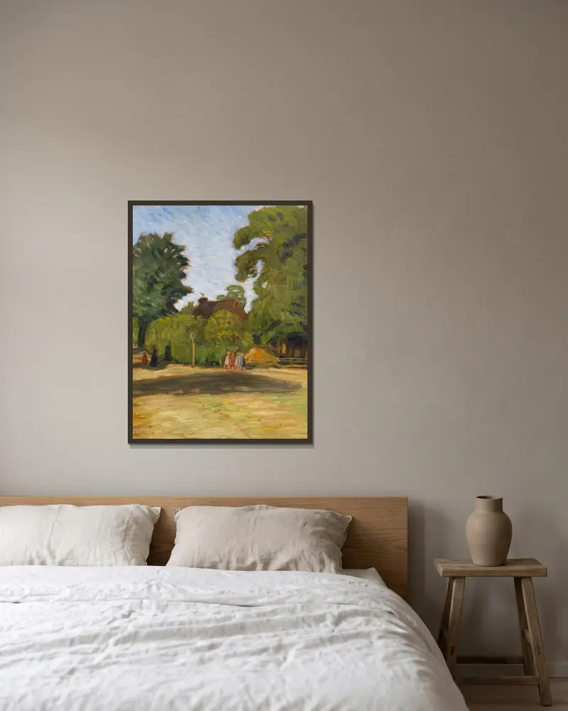 Spätsommernachmittag in Fischerhude mit Mädchengruppe av Otto Modersohn inramad på en vägg