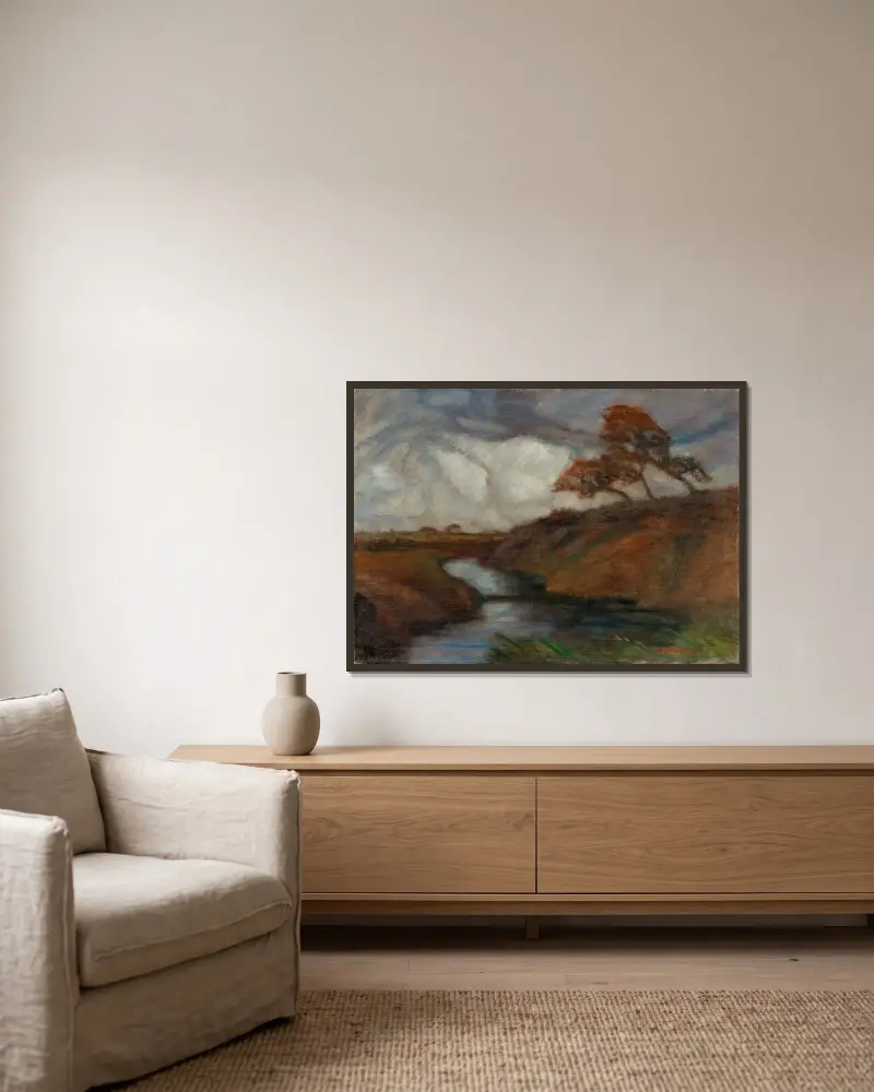 Sturm im Moor, 1930 von Otto Modersohn gerahmt an einer Wand