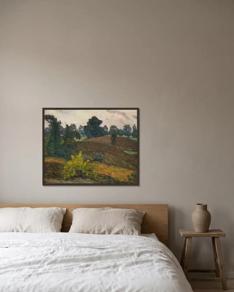 Stürmischer Tag über der Heide von Otto Modersohn gerahmt an einer Wand