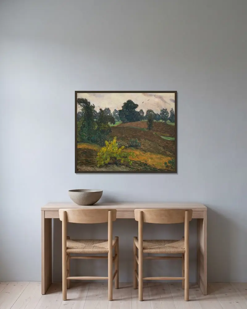 Stürmischer Tag über der Heide von Otto Modersohn gerahmt an einer Wand