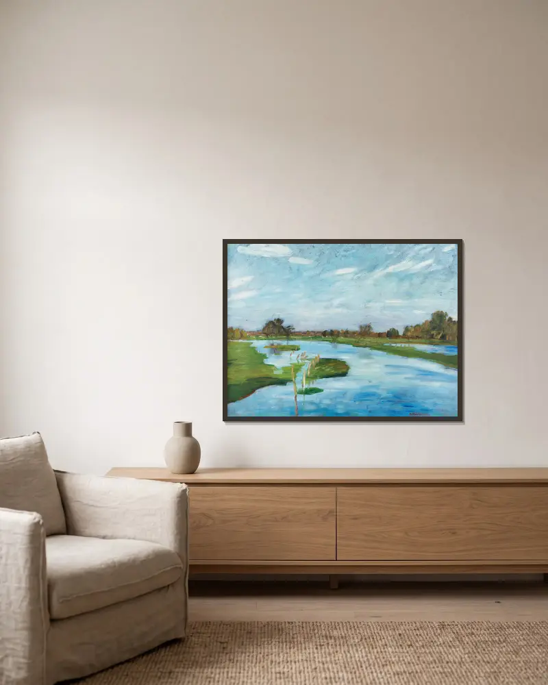 Überschwemmte Wümmewiesen von Otto Modersohn gerahmt an einer Wand