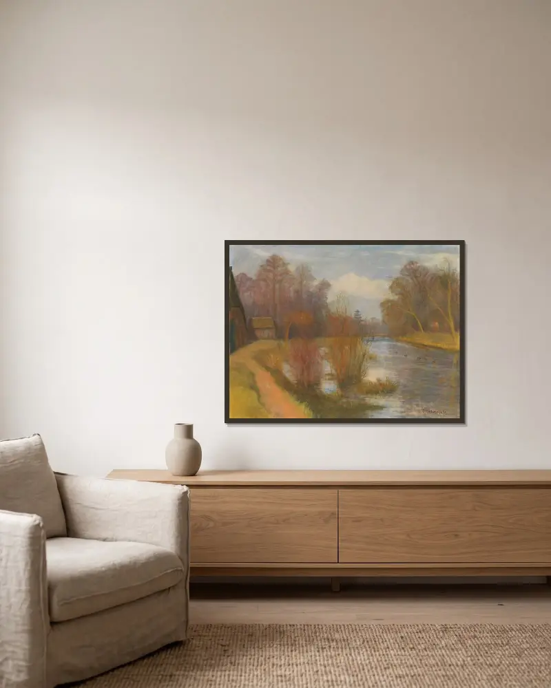 Vorfrühling an der Schleuse von Otto Modersohn gerahmt an einer Wand