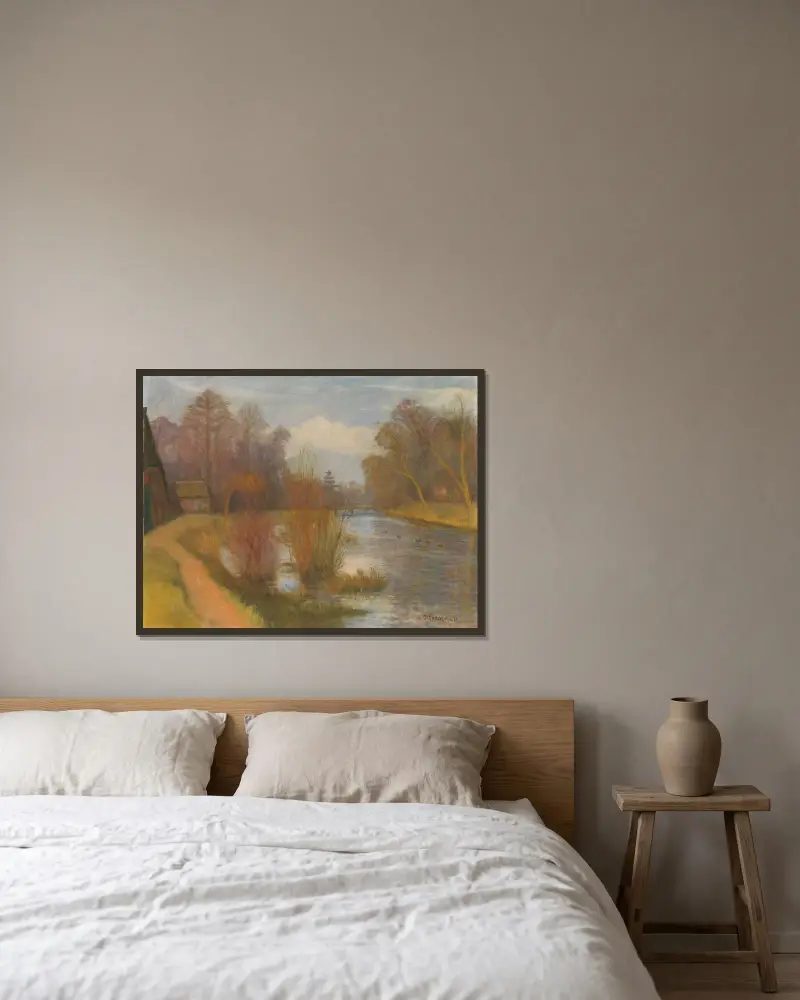 Vorfrühling an der Schleuse von Otto Modersohn gerahmt an einer Wand