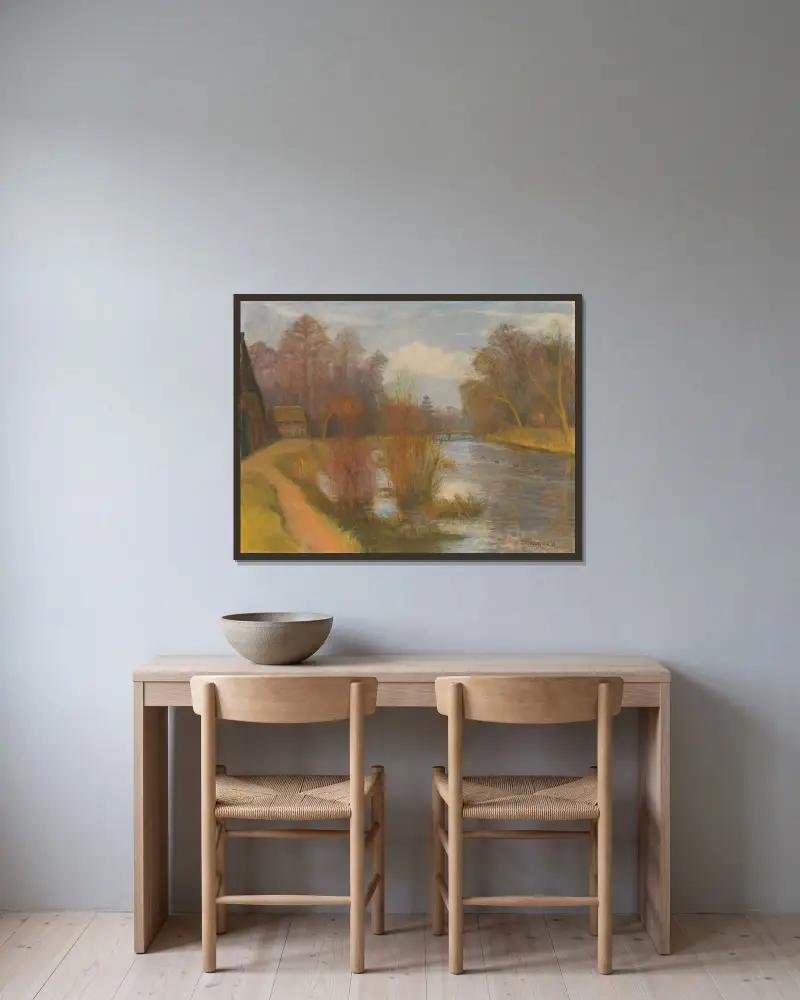 Vorfrühling an der Schleuse von Otto Modersohn gerahmt an einer Wand