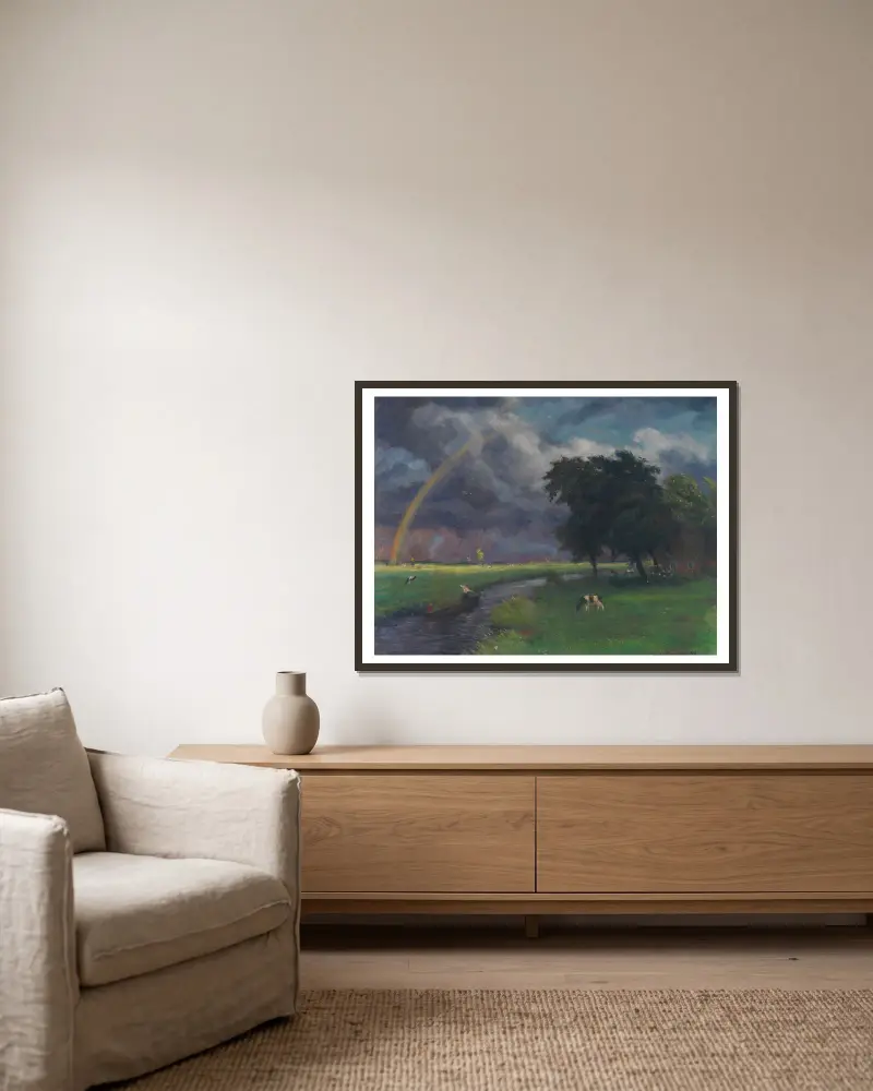 Wiesenlandschaft nach dem Regen (tiefe Sonne) av Otto Modersohn inramad på en vägg