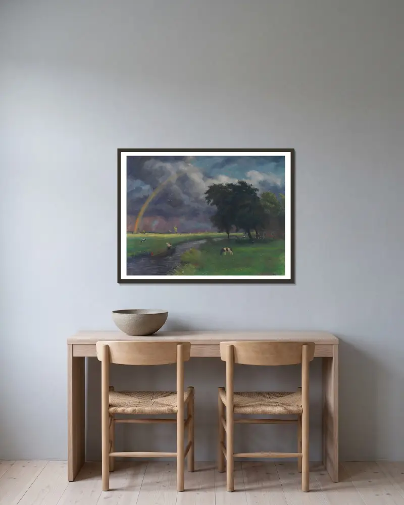 Wiesenlandschaft nach dem Regen (tiefe Sonne) av Otto Modersohn inramad på en vägg