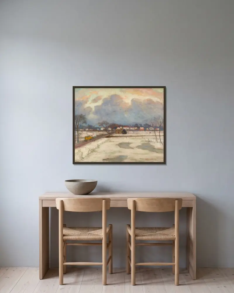 Winter in Fischerhude von Otto Modersohn gerahmt an einer Wand