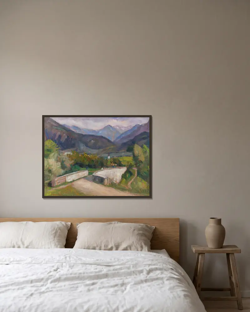 Zillenbachbrücke (Weg nach Gailenberg oberhalb von Hindelang im Allgäu) von Otto Modersohn gerahmt an einer Wand
