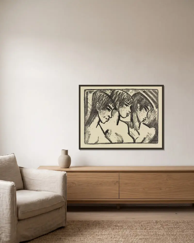 Drei Mädchen im Profil, 1921 – Nr. 1 von Otto Mueller gerahmt an einer Wand