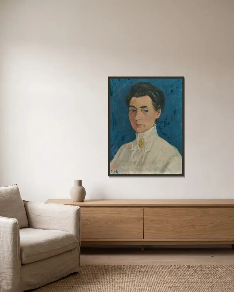 Frauenbildnis (Magdalena Helene Kallen) von Otto Mueller gerahmt an einer Wand