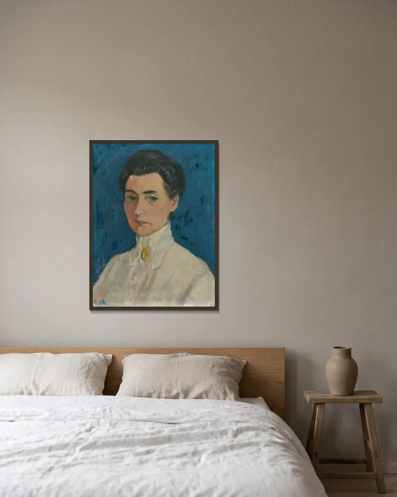 Frauenbildnis (Magdalena Helene Kallen) von Otto Mueller gerahmt an einer Wand