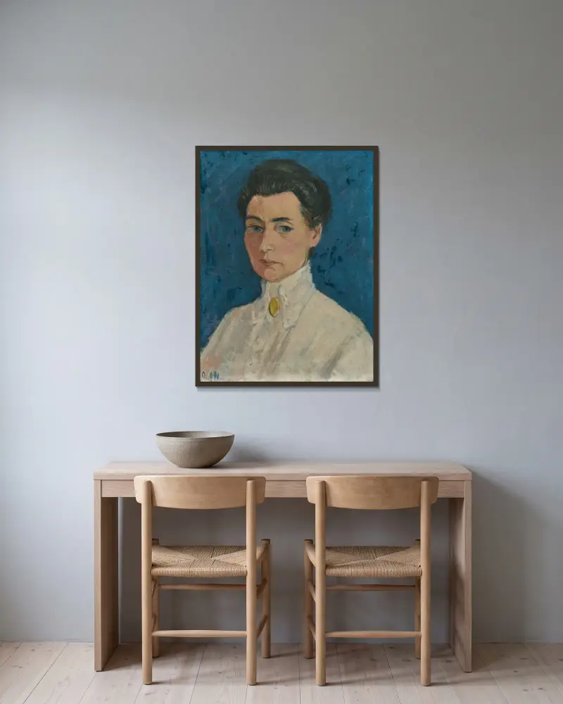 Frauenbildnis (Magdalena Helene Kallen) von Otto Mueller gerahmt an einer Wand