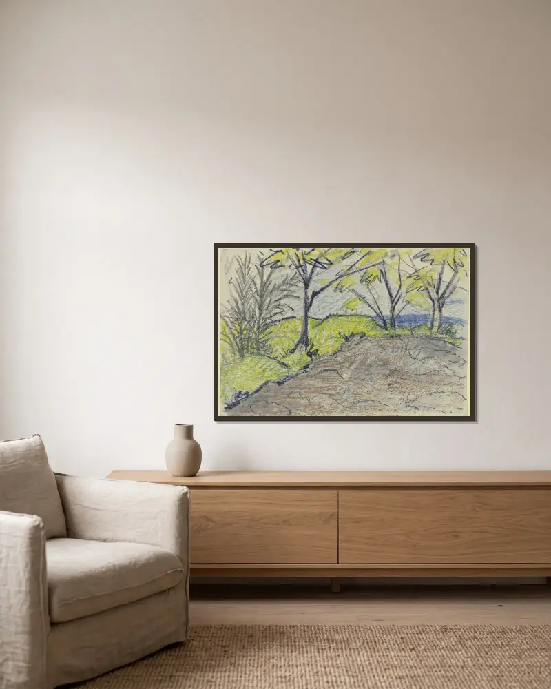 Landschaft von Otto Mueller gerahmt an einer Wand