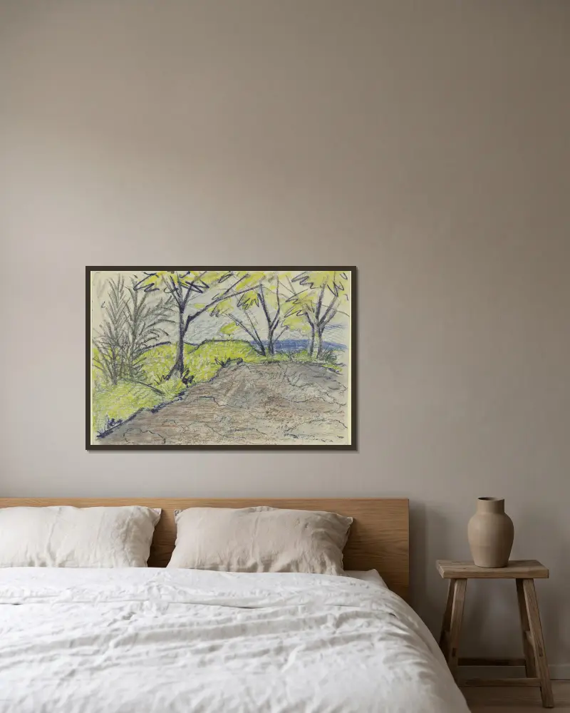 Landschaft von Otto Mueller gerahmt an einer Wand