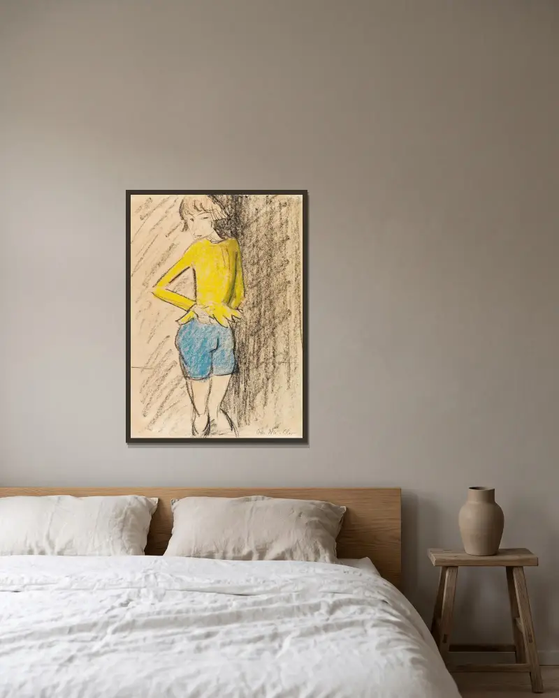 Maschka (Mädchen in gelber Jacke, Zirkusmädchen) von Otto Mueller gerahmt an einer Wand