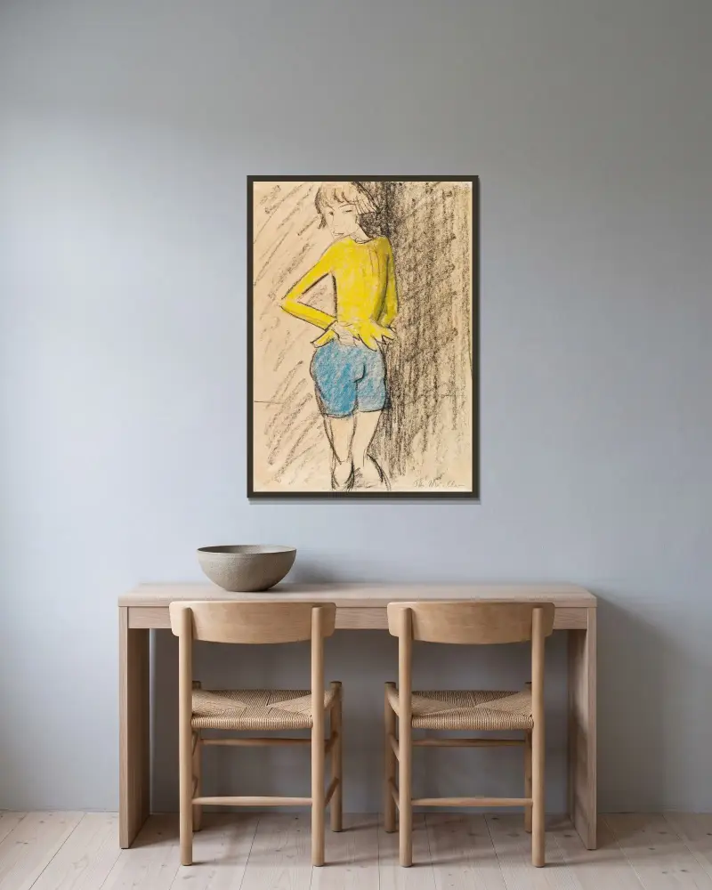 Maschka (Mädchen in gelber Jacke, Zirkusmädchen) von Otto Mueller gerahmt an einer Wand