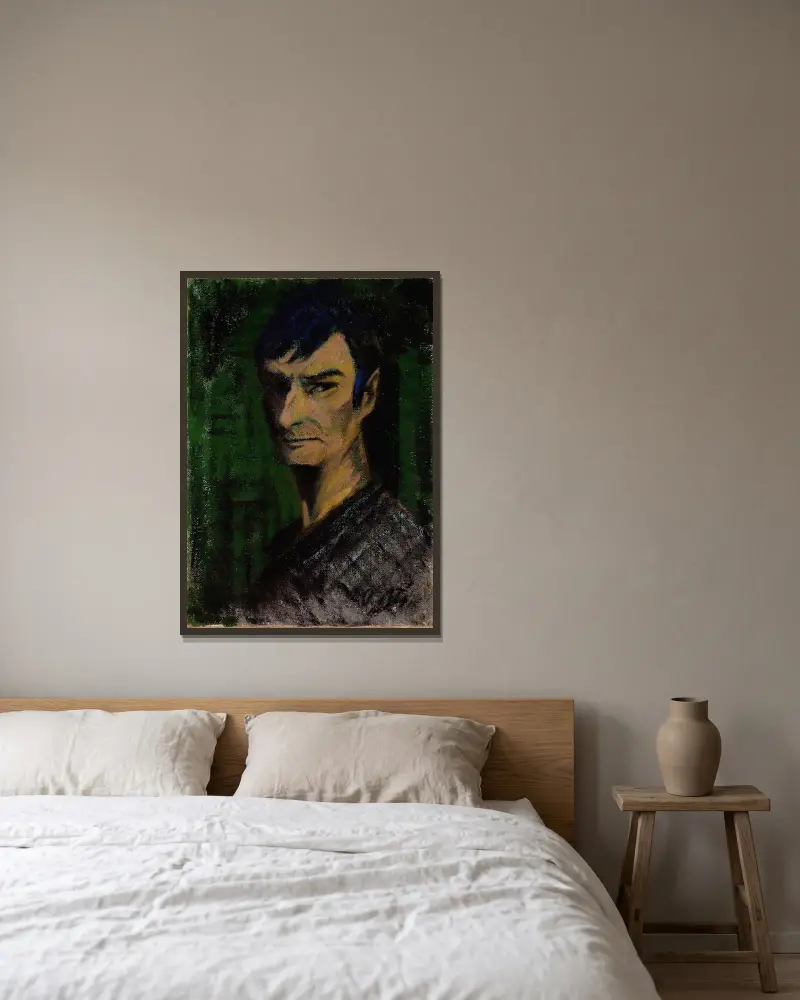 Selbstporträt von Otto Mueller gerahmt an einer Wand